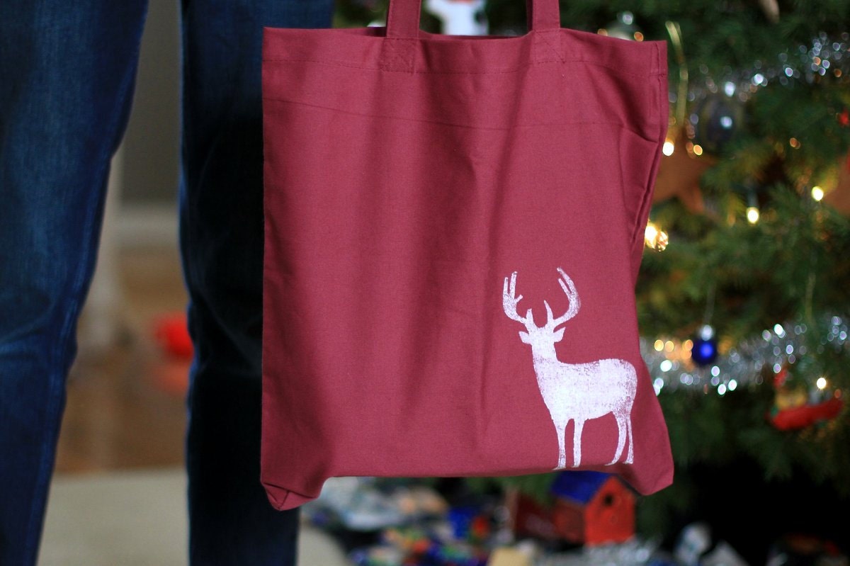 Maroon Christmas Reindeer Tote and Eco Gift Bag