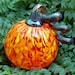Small Halloween glass Pumpkin - Transparent and Opaque Orange and Yellow with Gold brown stem - glass garden art