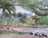 Princeville Beach, Kauai (Rogue Wave) Greeting Cards by Nan Henke 4 1/4 x 5 1/2 inch  (a set of 4) Blank