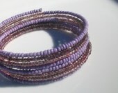 Grape"- Memory warp beaded Bracelet, Purple glass beaded,