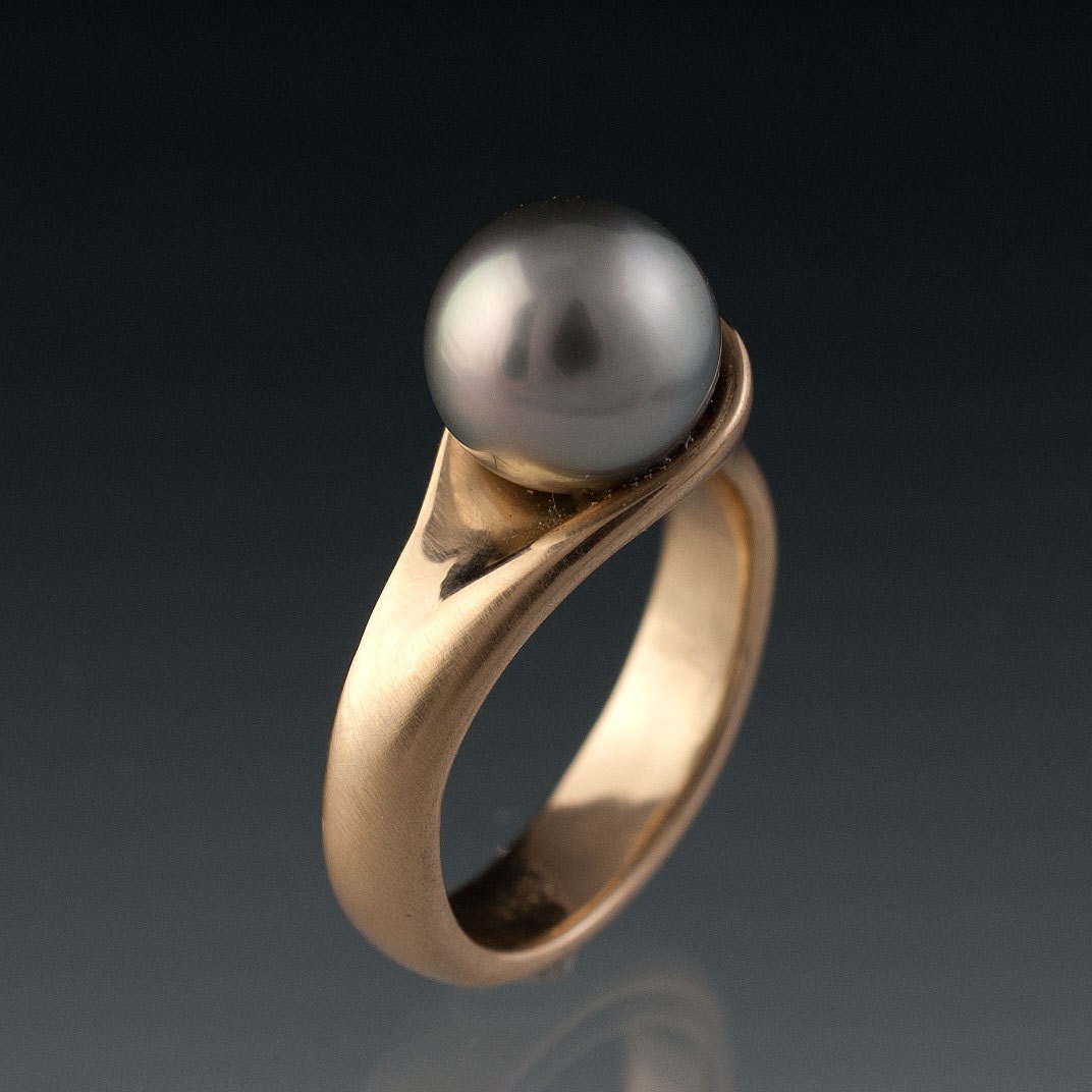Black Tahitian Pearl 14kt Yellow Gold Engagement Ring