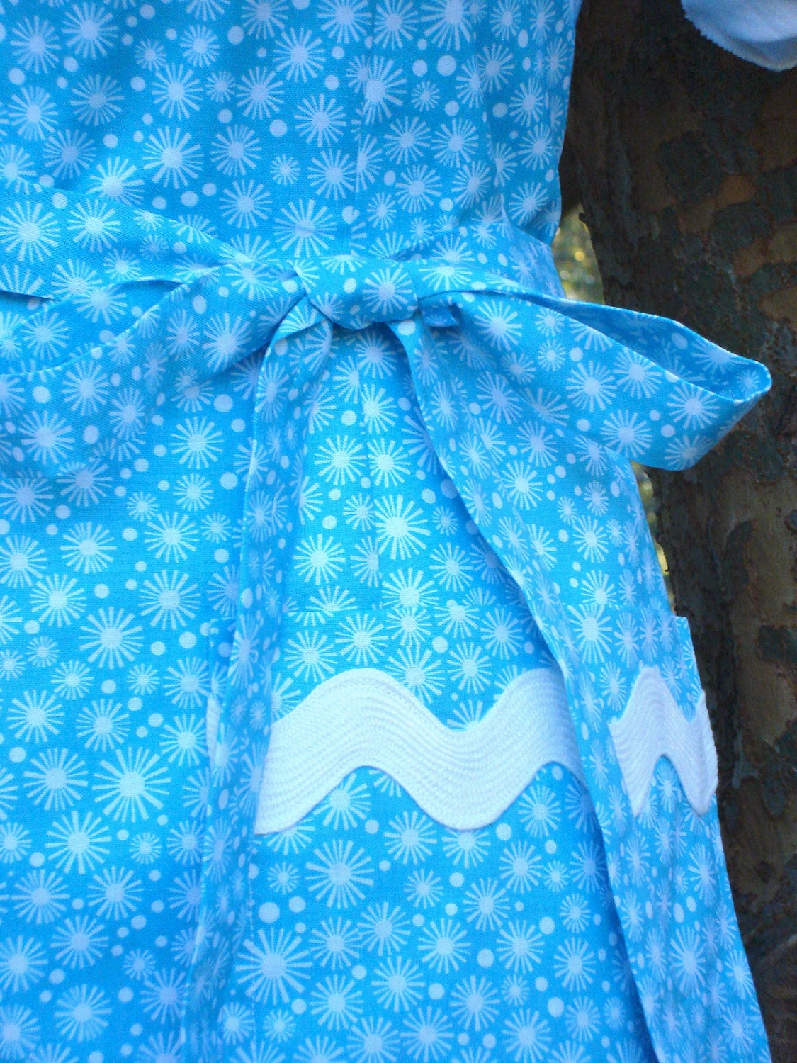 WOMENS FULL APRON handmade cotton turquoise white rick rack holiday