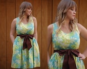 Jessica Teal with Yellow Flowers Cotton Dress with Hidden Pockets Size XXL - Ready To Ship