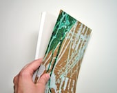 Forest Green and Celadon Sketchbook - Recycled Materials - Painted Brown Paper Bag Cover - Stab Bound
