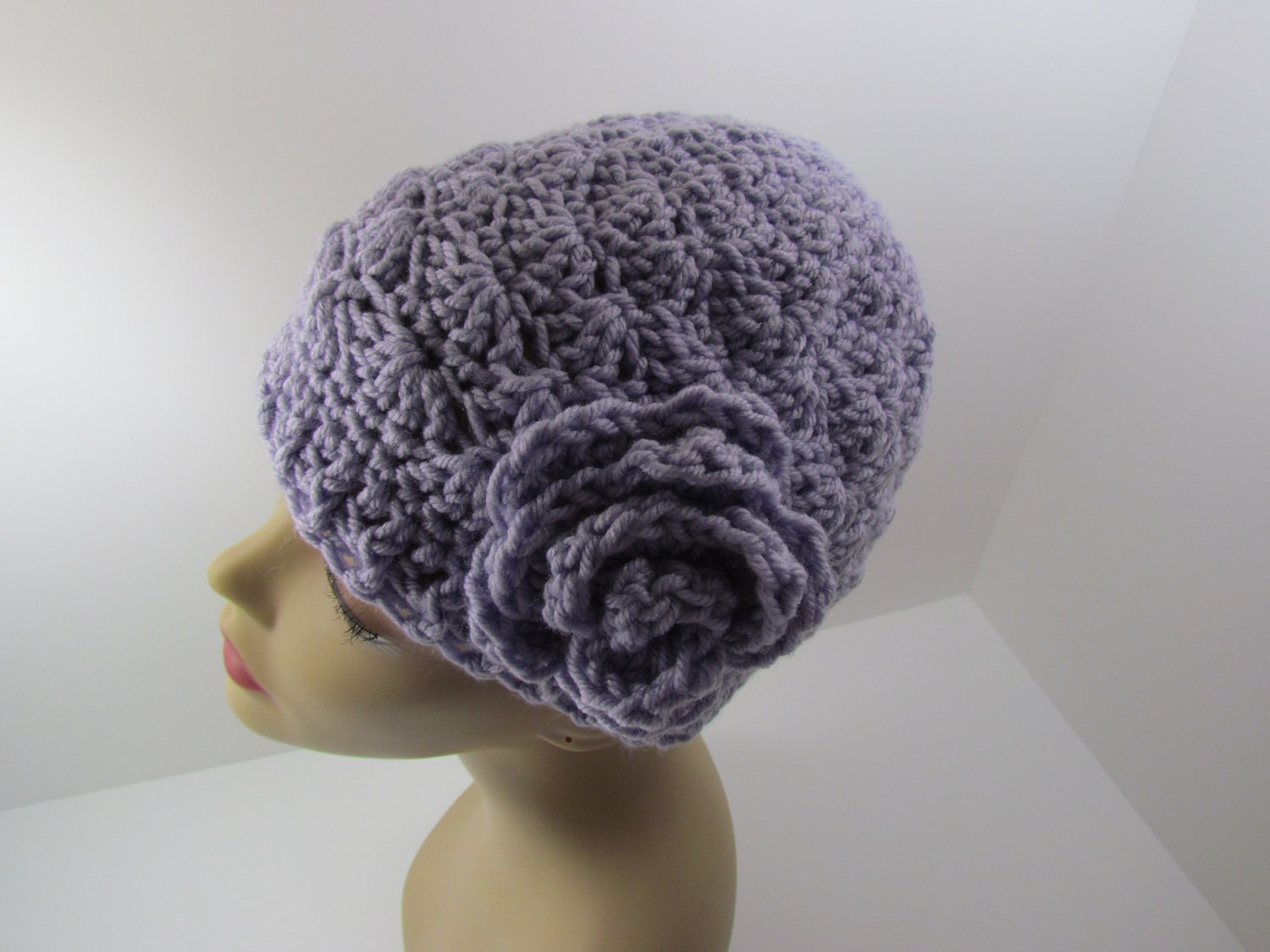 Crochet Girls Hat Beanie with Flower for Girls 2-7 Pale Lavender Ready to Ship Direct Checkout