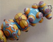 Handmade Art Glass Lampwork Bead Set of 7, ooak, by Patti Cahill, sra -- Sum'r o' Luv eclectic set