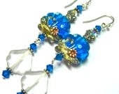 Lampwork Earrings, Handmade Lampwork Beads, SRA Artist, Ocean Earrings, Swarovski Crystals, Sterling Silver Earwires, Czech Glass Shells