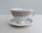 Made to Order Porcelain Geometric Sketch Patterned Teacup and Saucer in Red