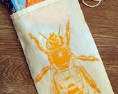 GIFT BAG - 6x9" Honey Bee Cotton - Eco Reusable Drawstring Cloth Handprinted Bag