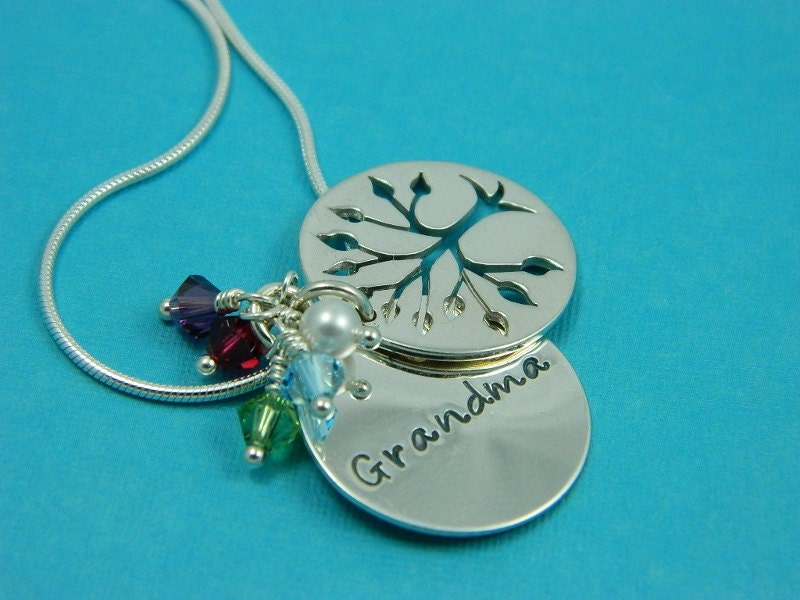 Grandma Necklace - Birthstone Necklace - Hand Stamped Necklace - Personalized Necklace - Family Tree Jewelry