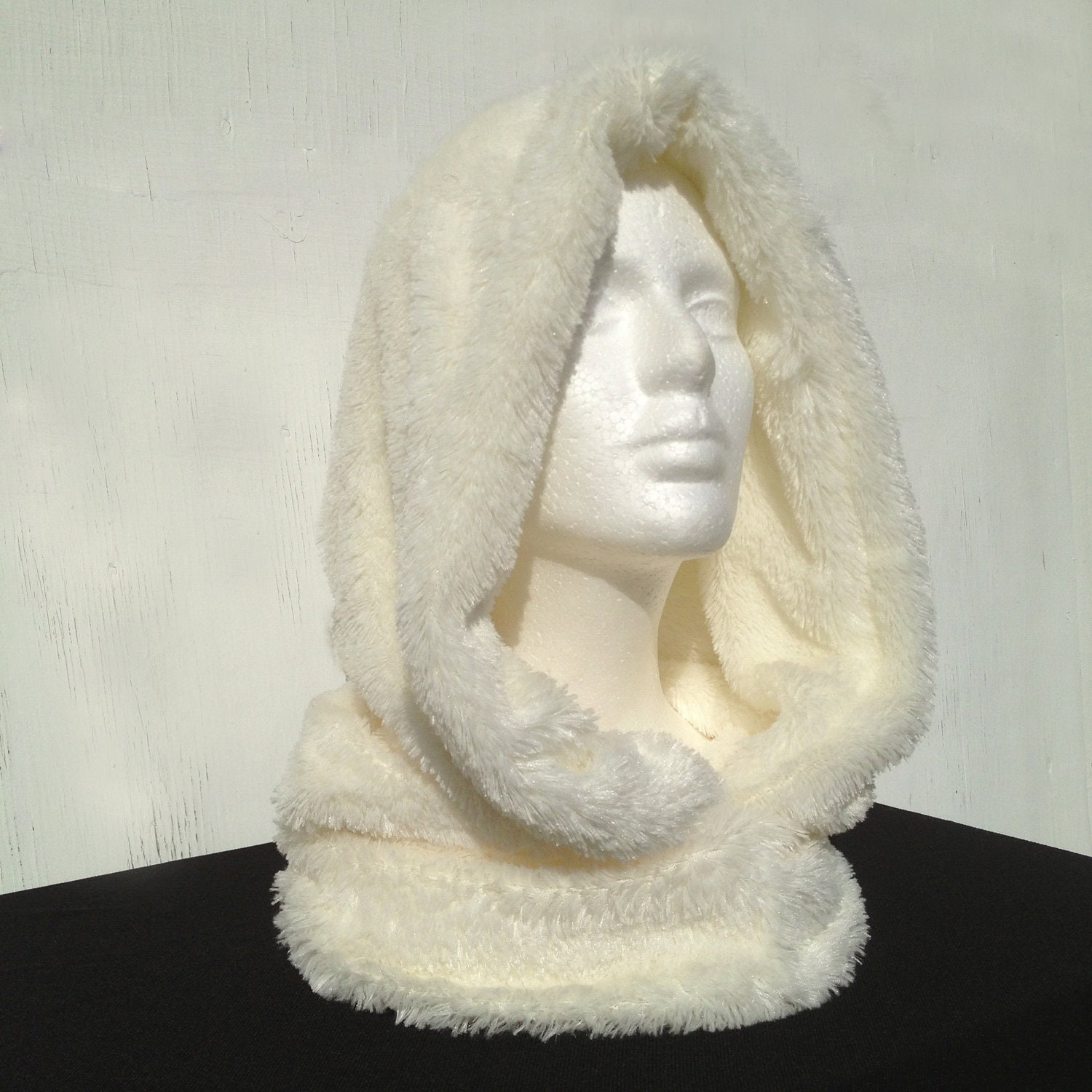 White Fuzzy Faux Fur Hood Perfect For Winter