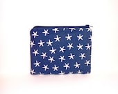 Pouch Cotton Medium Cosmetic Bag Toiletry Bag  Navy Blue StarFish - handjstarcreations