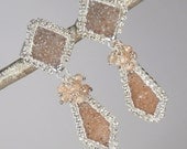 Druzy Earrings Sand Beige Jasper Druzy Post Earrings Diamond Bezel Style Luxury Spring 2013 Fashion - Helen