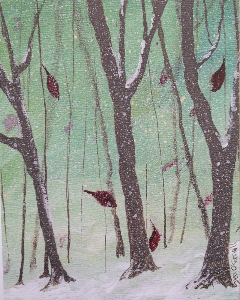 Set of 10 Blank Notecards with Envelopes - Winter Scene with Trees