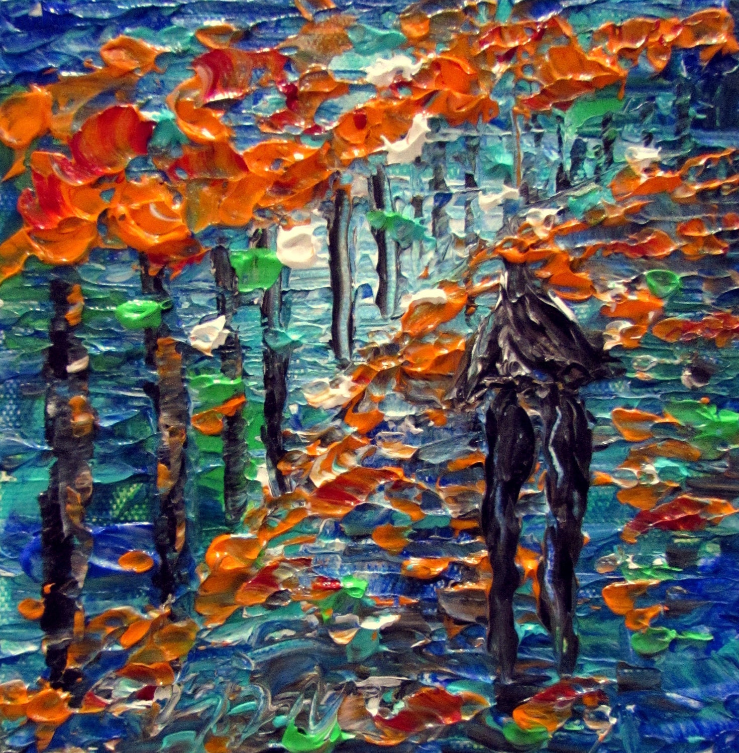 Original Trees Landscape Palette Knife Impasto Oil Painting on Canvas ROMANCE by Luiza Vizoli