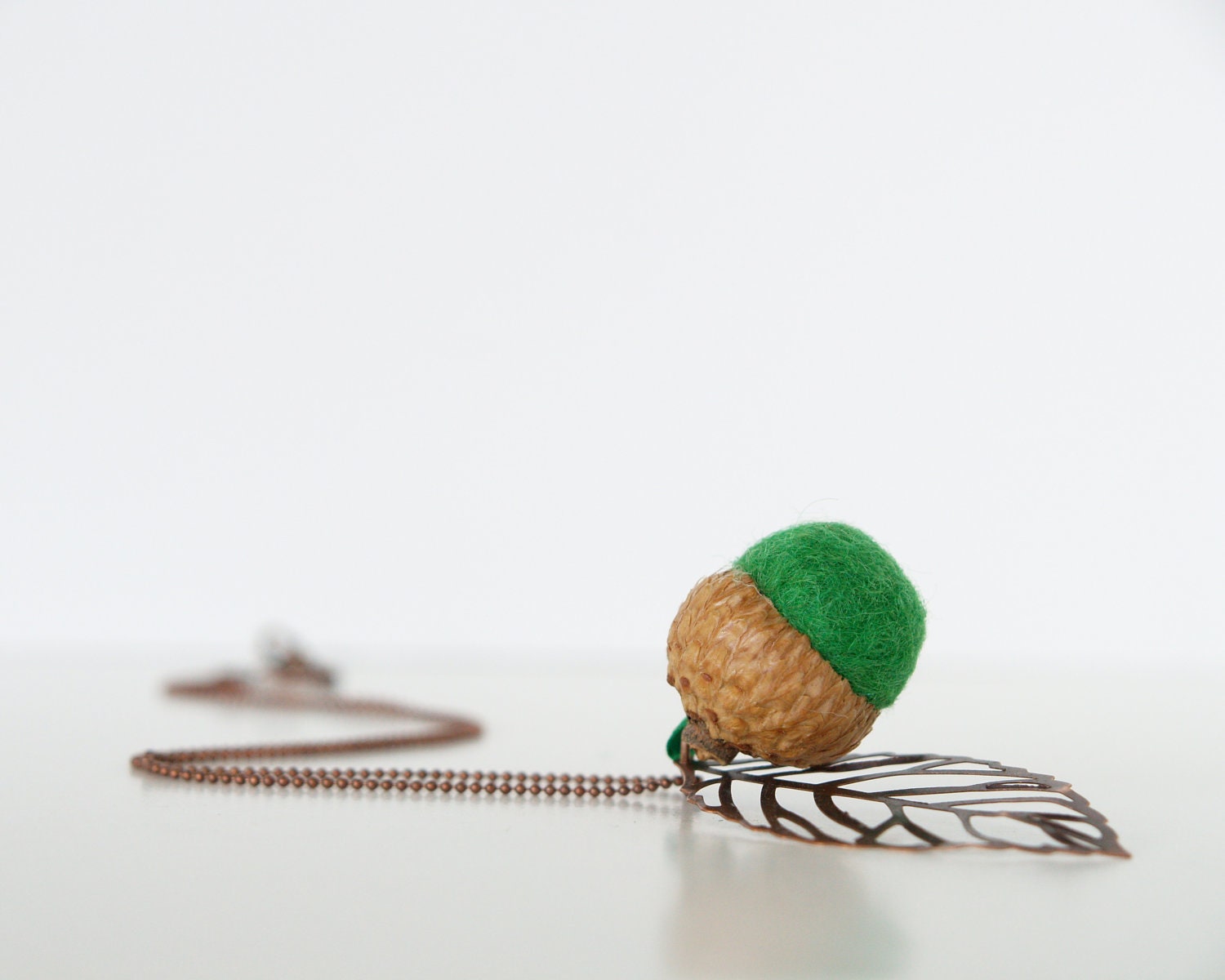 Felt Acorn Necklace, GREEN wool handmade jewelry pendant woodland Waldorf rustic Fall Autumn Jewelry