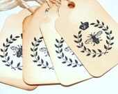 Vintage Bee Crest - Handmade Shabby Chic Tag Set - Distressed and Stamped Shabby Chic Embellishments Gift Wrapping Home Decor