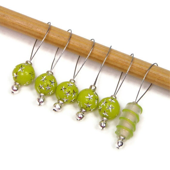 Beaded Stitch Markers Set, Knitting. Snag Free, Lime Green, Silver, Gift for Knitter, Direct Checkout, TJBdesigns