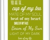 Valentine Typography Art, Love of my life print, 8X10 Inspiration Quote, Engagement Anniversary Wedding Gift, Home Decor, Custom Color Decor