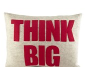 THINK BIG - recycled felt applique pillow 14"x 18" - more colors available