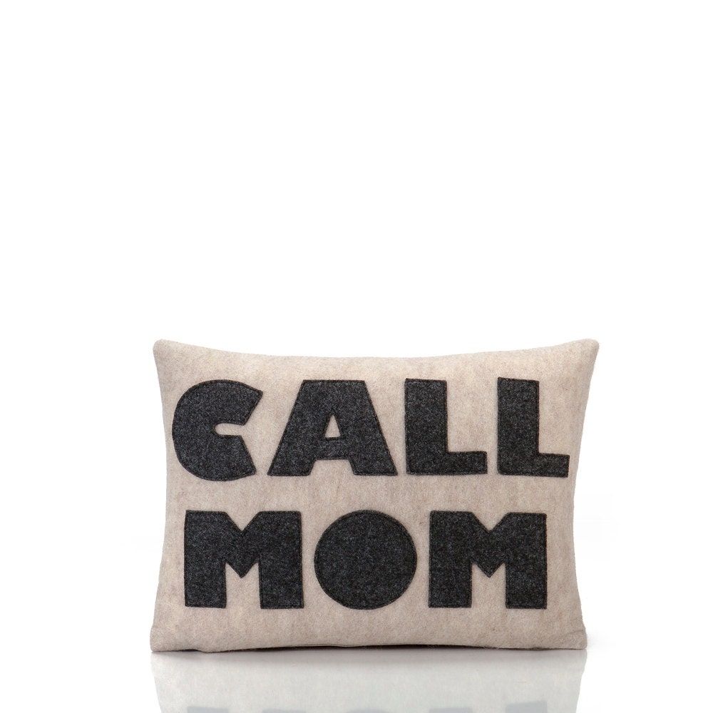 CALL MOM - recycled felt applique pillow 10"x 14" - more colors available