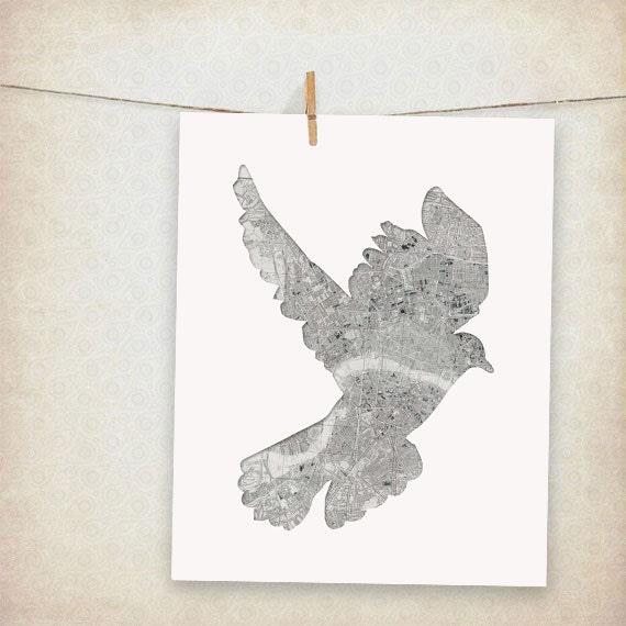london pigeon map bird - 10x8" print