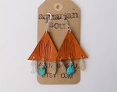 Leather Stamped Pyramid Earrings Feathers