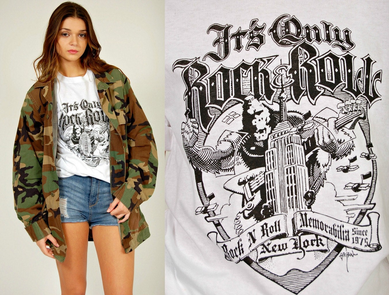 Vintage It's Only ROCK n ROLL Tee Shirt Black Souvenir Rock T Small