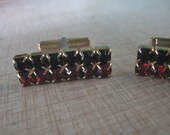 50s BLACK And RED RHINESTONE Cufflinks 1950s Rockabilly Must See