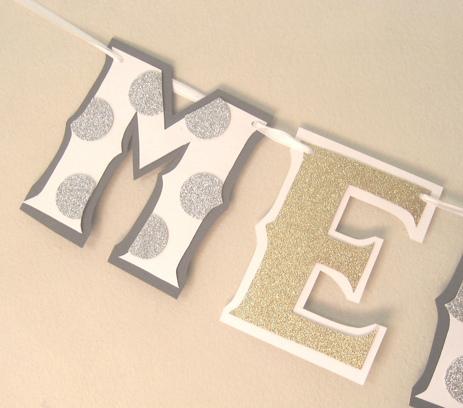 MERRY CHRiSTMAS Banner - Gold Glitter and Silver Glitter Polka Dots Il_570xn