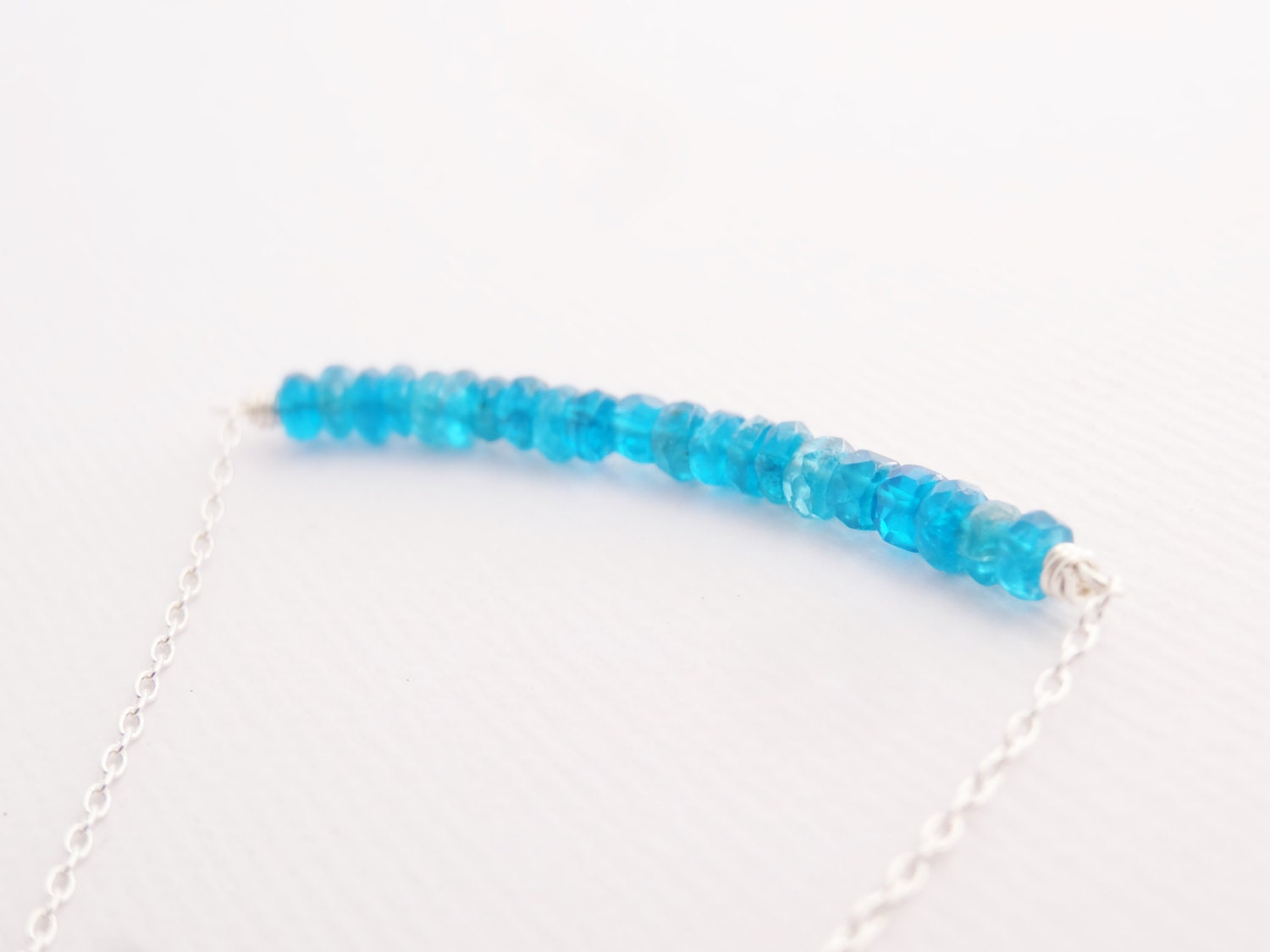 Apatite Necklace electric blue gemstone beads on minimalist chain neon jewelry summer boho chic jewelry