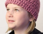 Girls Pink Beanie - Crocheted for Pre-Teen to Teenager Size Crochet Hat