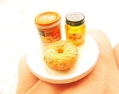 Food Ring Bagel Peanut Butter  Jam Miniature Food  Jewelry