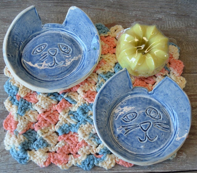 Blue Kitty Face Soap Dishes