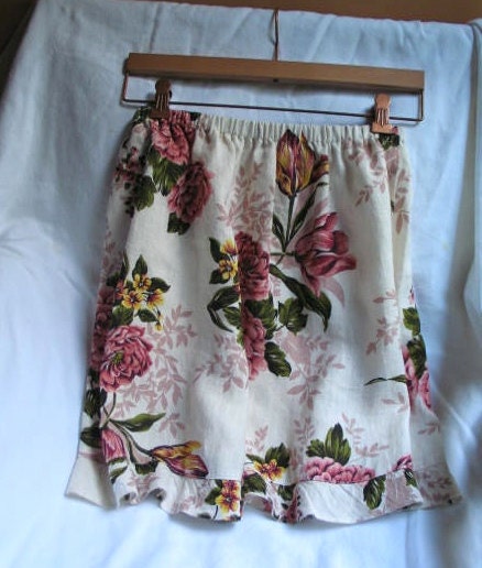 Floral Linen Skirt with Ruffled Hem Size Small