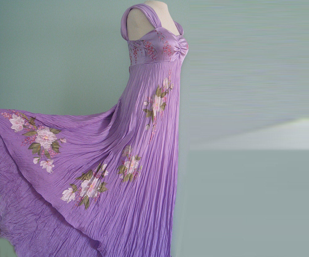 Silk hand painted summer evening dress MAGNOLIA