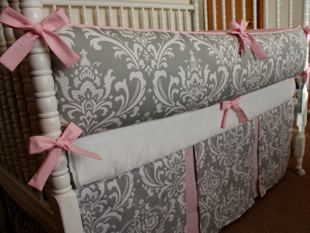 Custom Crib Bedding Set - Soft Pink and Gray