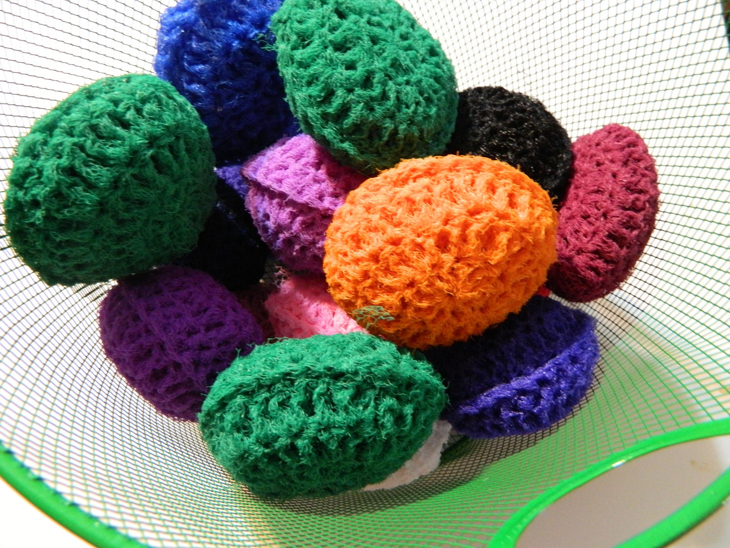 Pot Scrubber gift Basket fillers: Set of 8 Nylon Crocheted stuffed Scouring Pads for multiple surfaces, nonstick safe