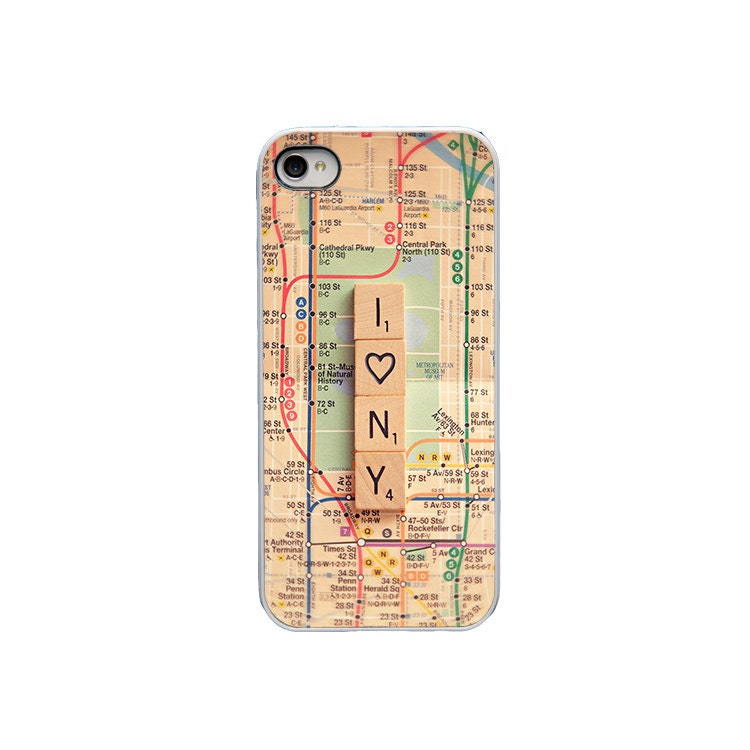 iphone 5 case / cell phone accessory, iphone accessory, hard case / new york, scrabble tiles, subway map, travel