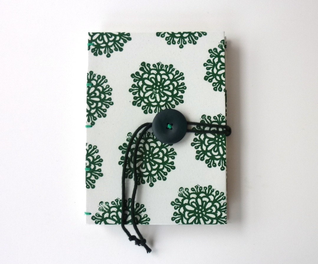 Notebook / Journal Green Flower - Coptic bound with hand printed alga paper on the cover.