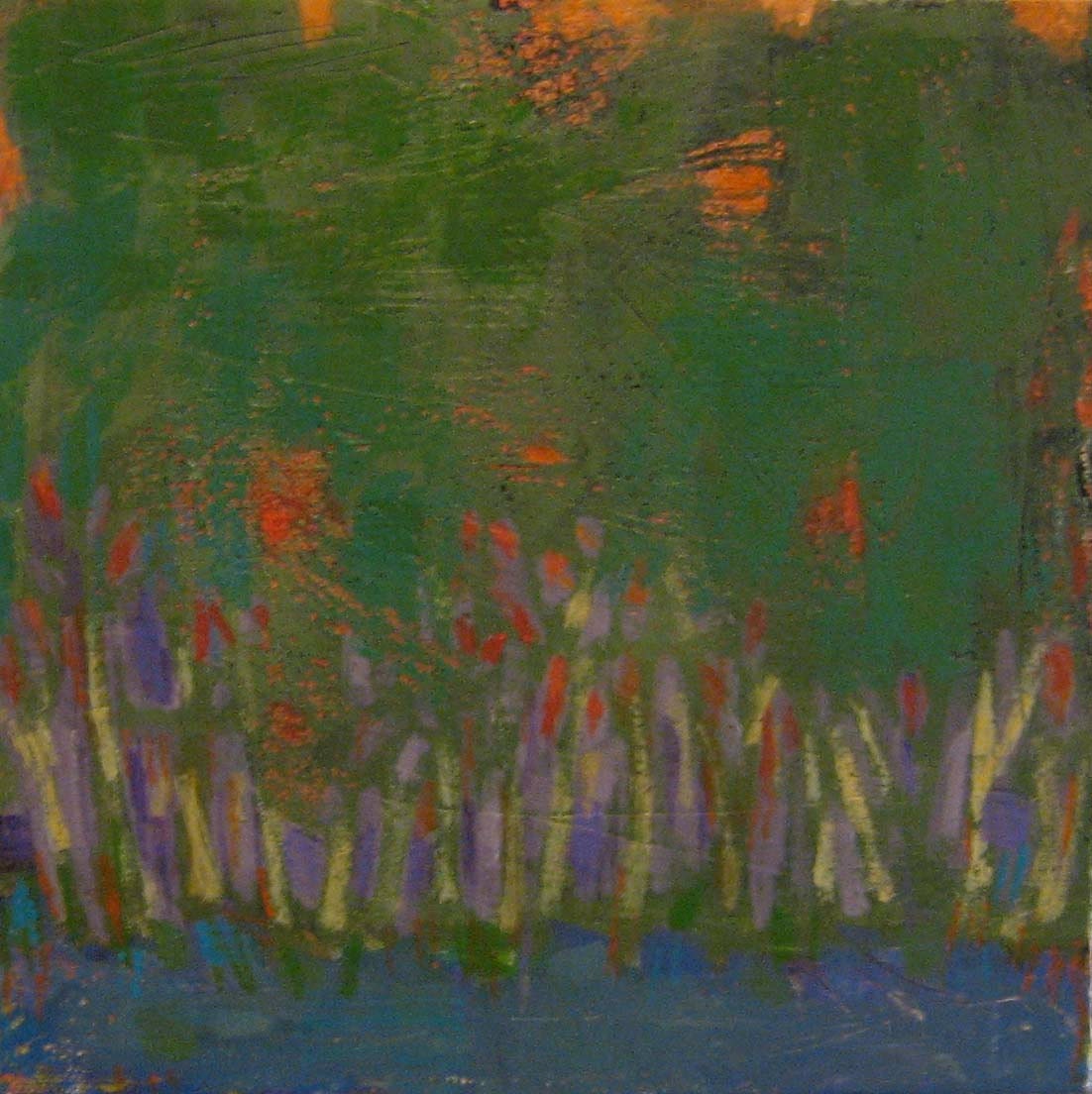 The Sunset and the Trees- Original Landscape Acrylic Oil Encaustic Painting 8" x 8"