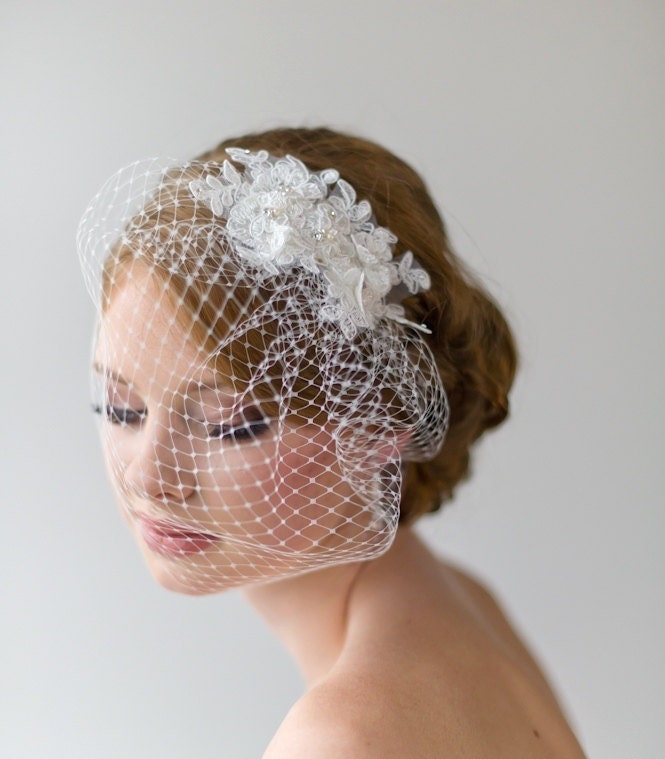 Birdcage Veil, 9 Inch Birdcage Veil, Wedding Veil, Lace Birdcage Veil, Vintage Style Birdcage Veil