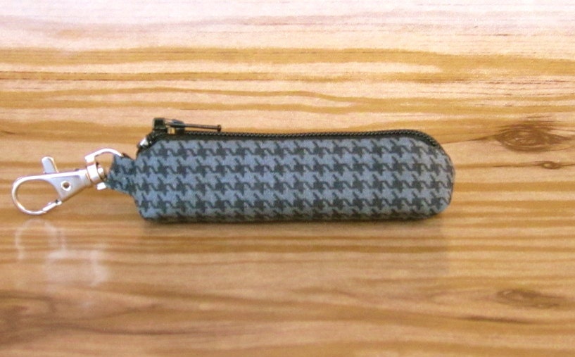 Lip Balm Holder - Clip for Bag or Key Ring -  Black and Grey Houndstooth