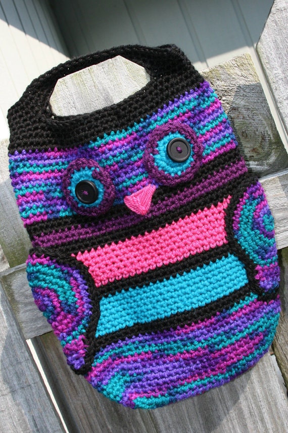 Owl tote bag crochet large purse  oversized carryall Custom colors available Mothers Day gift
