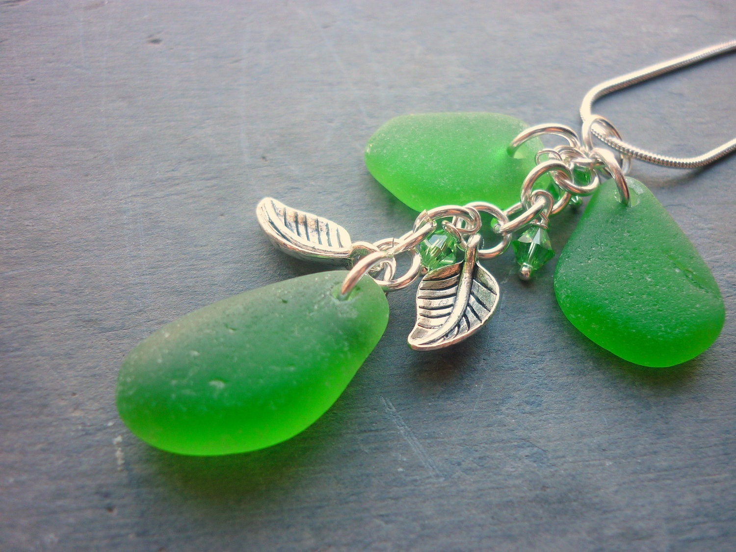 Sea Glass Necklace -  Seaglass Trio Irish Celtic Green