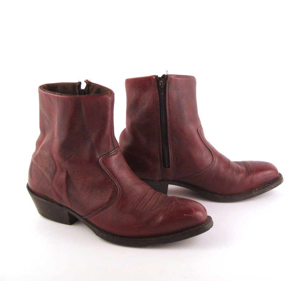 Boots Ankle Vintage 1980s Double H Short Dark Burgundy Western Leather Cowboy Boots Men's size 10