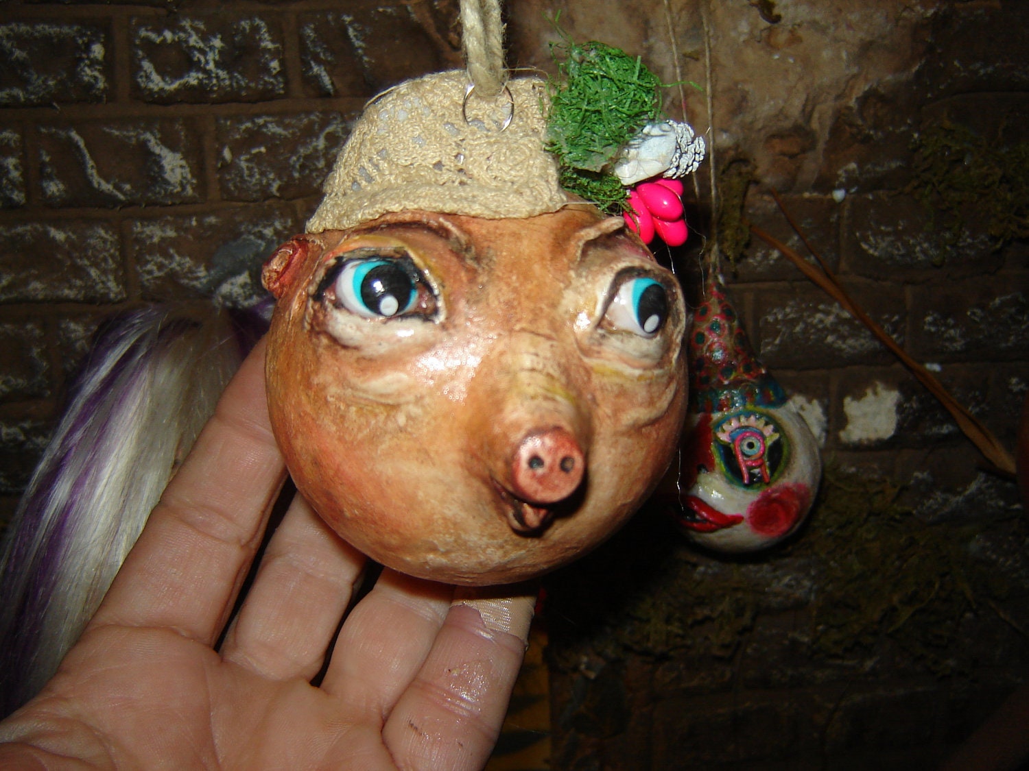 Folk Art Pig head ornament SALE