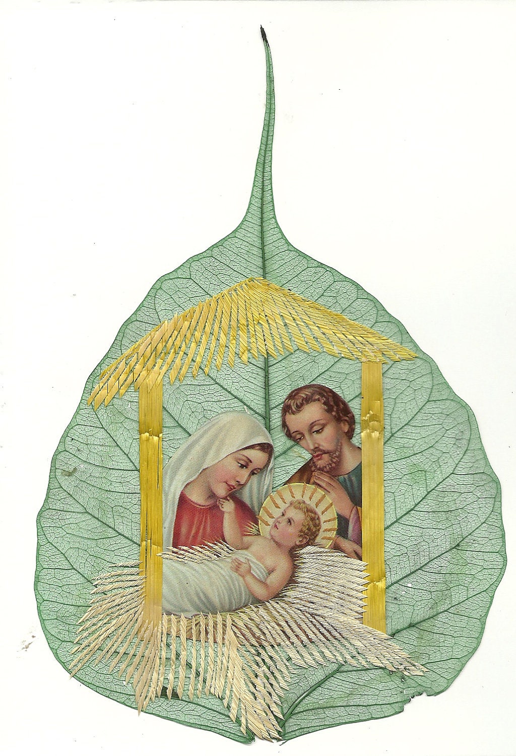 CHRISTMAS Nativity on Leaf. No two leaf or leaf art look exactly alike. Handmade, signed numbered collectible art