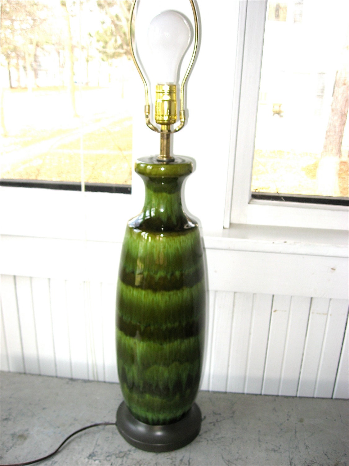 Vintage MidCentury Green Drip Glaze Table Lamp