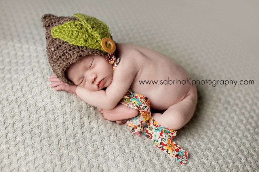 Fall Leaves Bonnet, PHOTO Prop or Personal Use, Brown, Green, Autumn